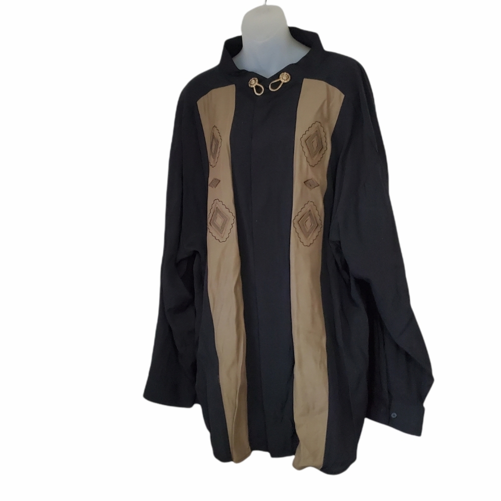 HENRI VALDISE Black Brown Cape Style Shaket Puffy Sleeve 3X Womens Top Shacket